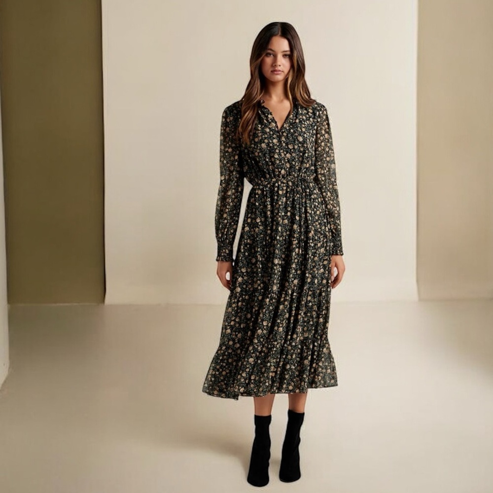 Forever Young Black Floral Long Sleeve Dress Australian new